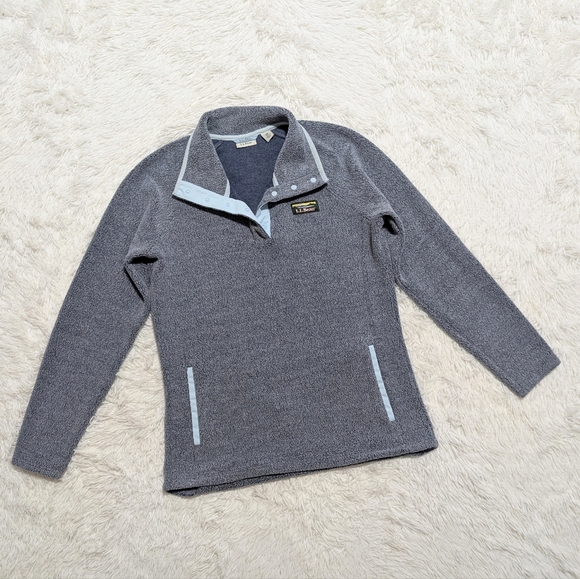 L.L. Bean Sweaters - Y2K Vintage L.L. Bean Blue Tumbled Sherpa 1/4 Snap Pullover Sweater